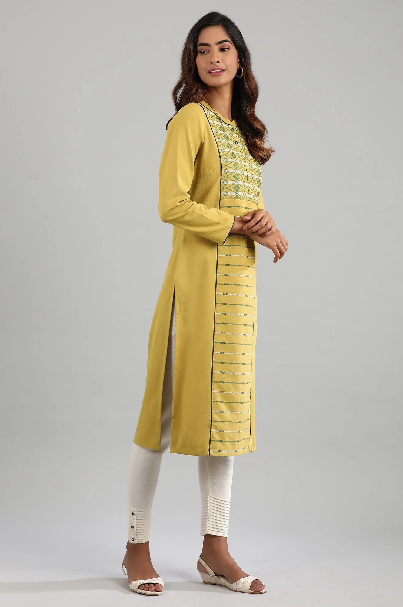 Yellow Mandarin Neck Winter kurta - Image 4