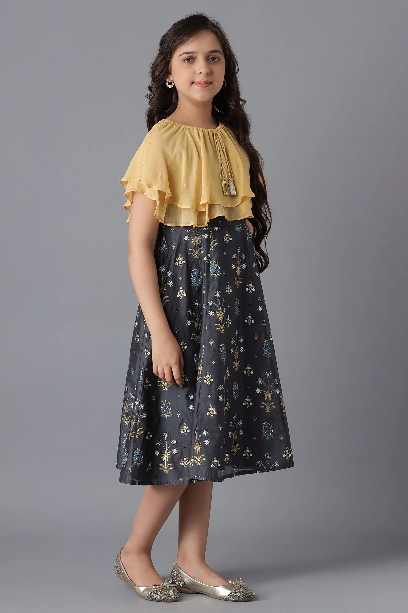Yellow Poncho and Grey Dress Girls Set - Image 4