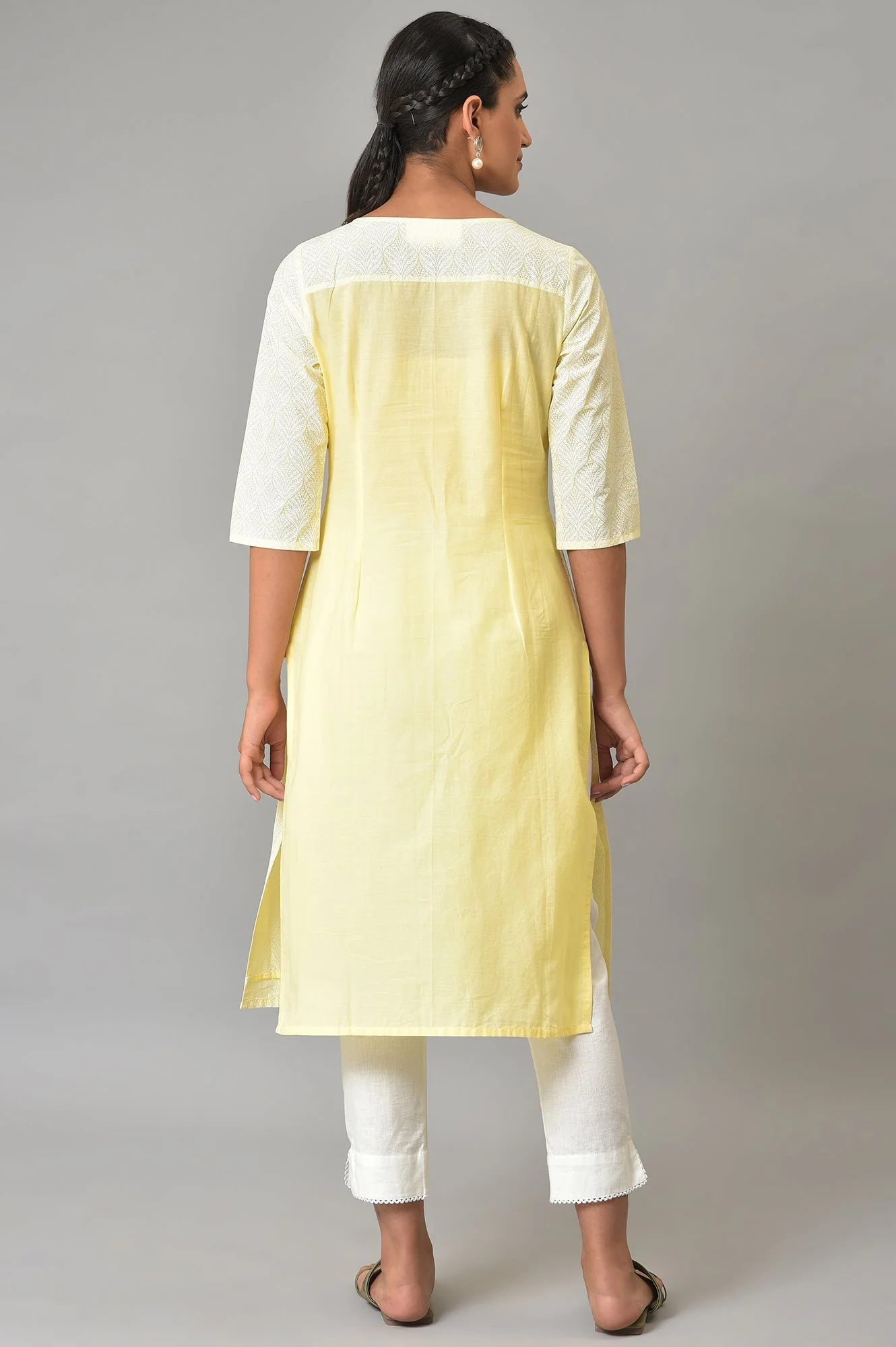 Yellow Printed Cotton kurta - Image 2