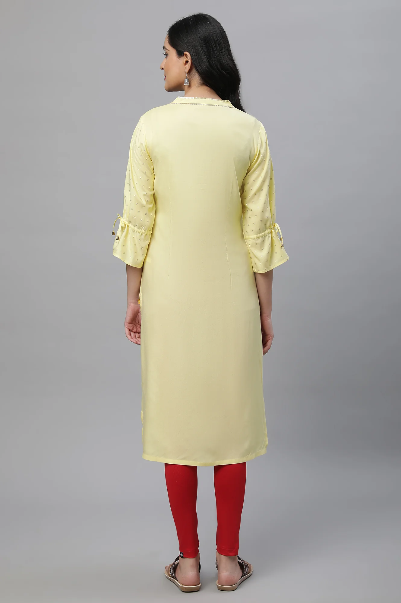 Yellow Printed Ethnic Kurta - Image 4
