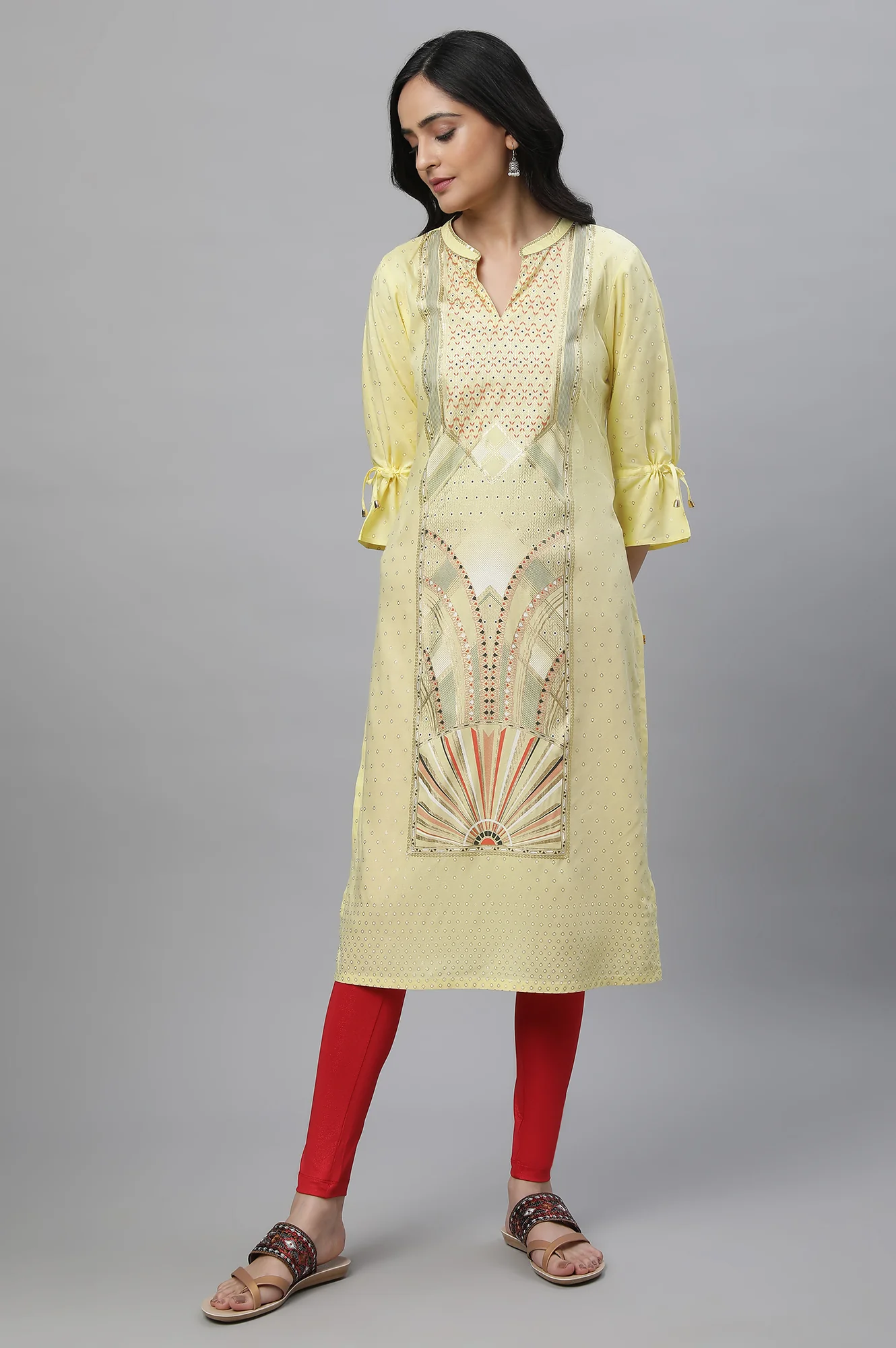 Yellow Printed Ethnic Kurta - Image 5