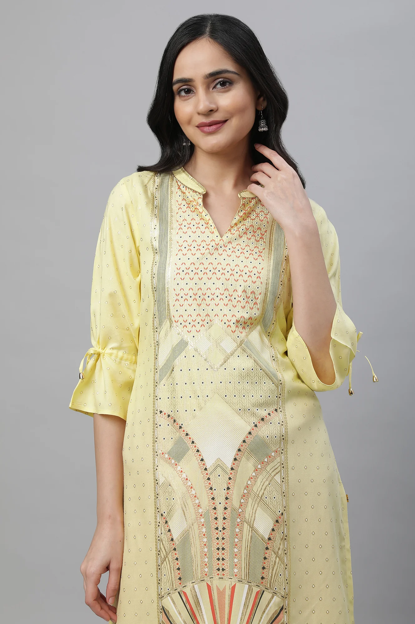 Yellow Printed Ethnic Kurta - Image 6