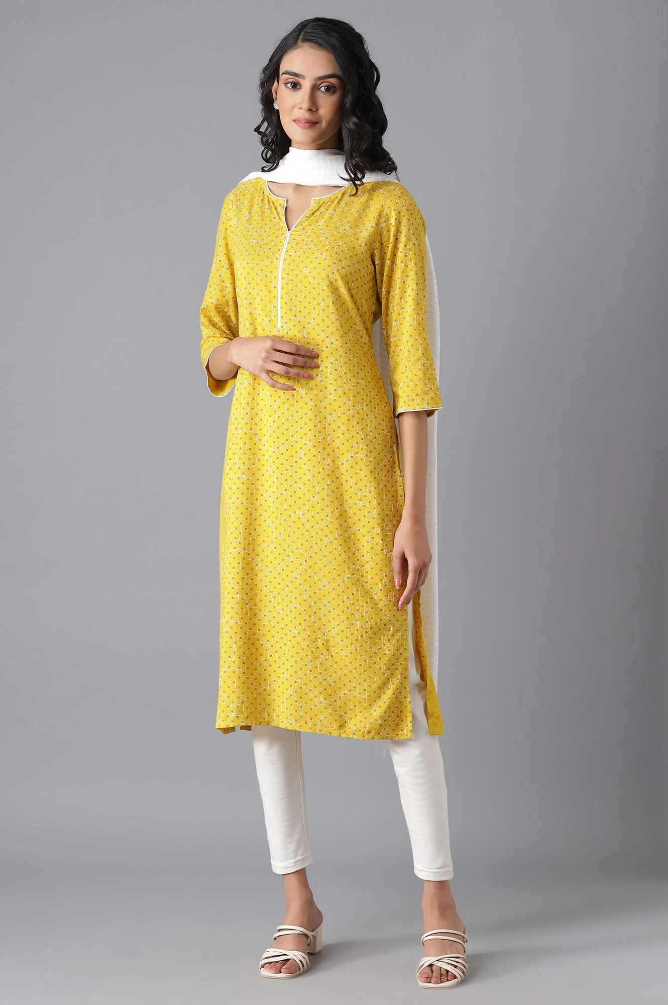 Yellow Printed kurta - Image 5