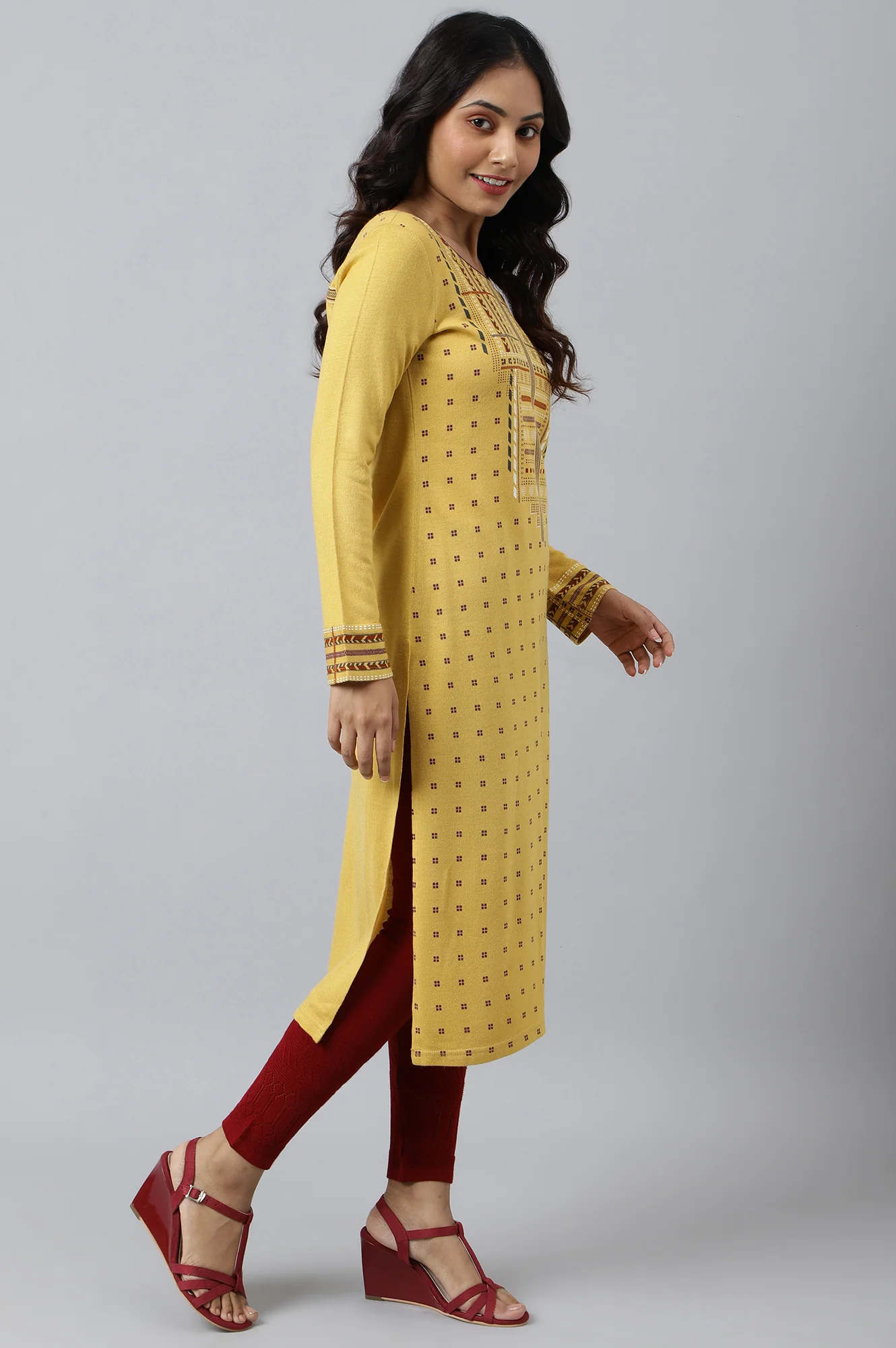 Yellow Printed Winter kurta - Image 6