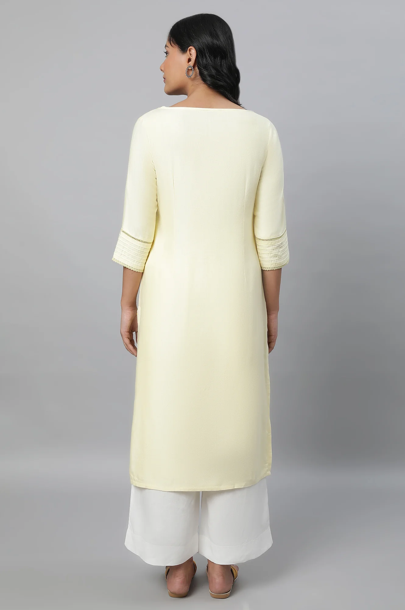 Yellow Round Neck Casual kurta - Image 2