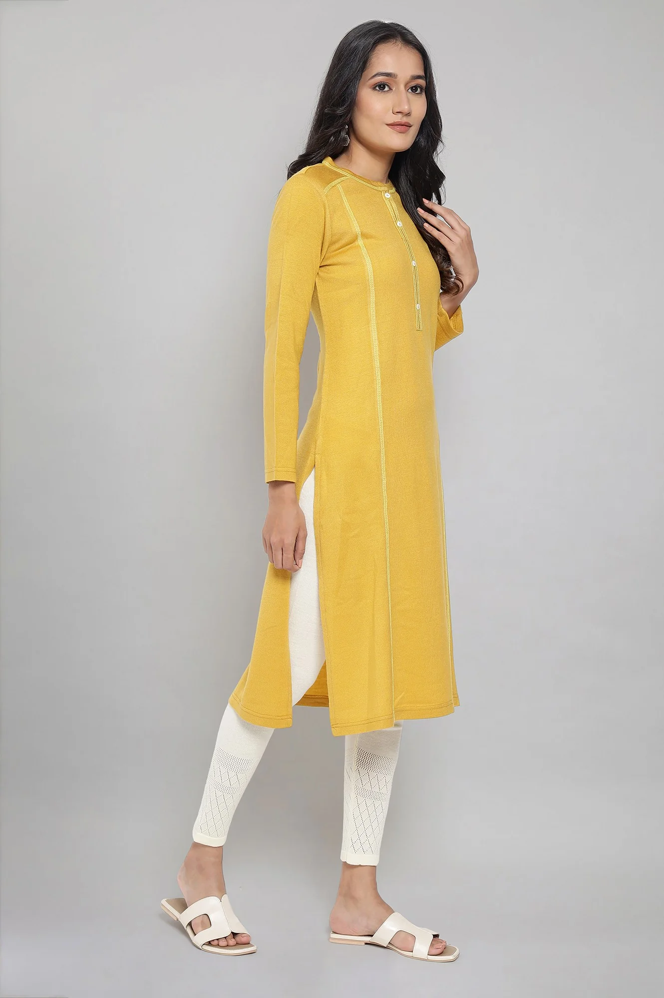 Yellow Solid Acrylic kurta - Image 4