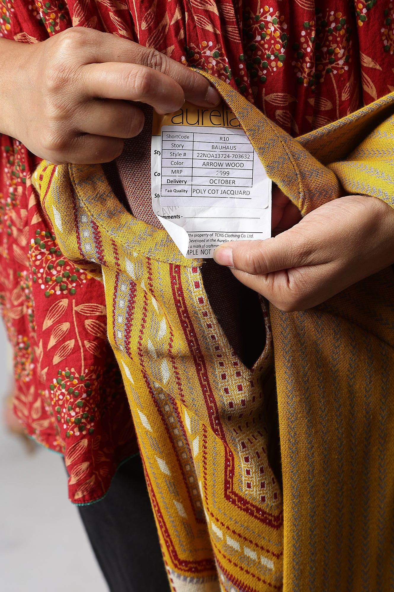 Yellow Yarn-dyed Ethnic Winter kurta - Image 9
