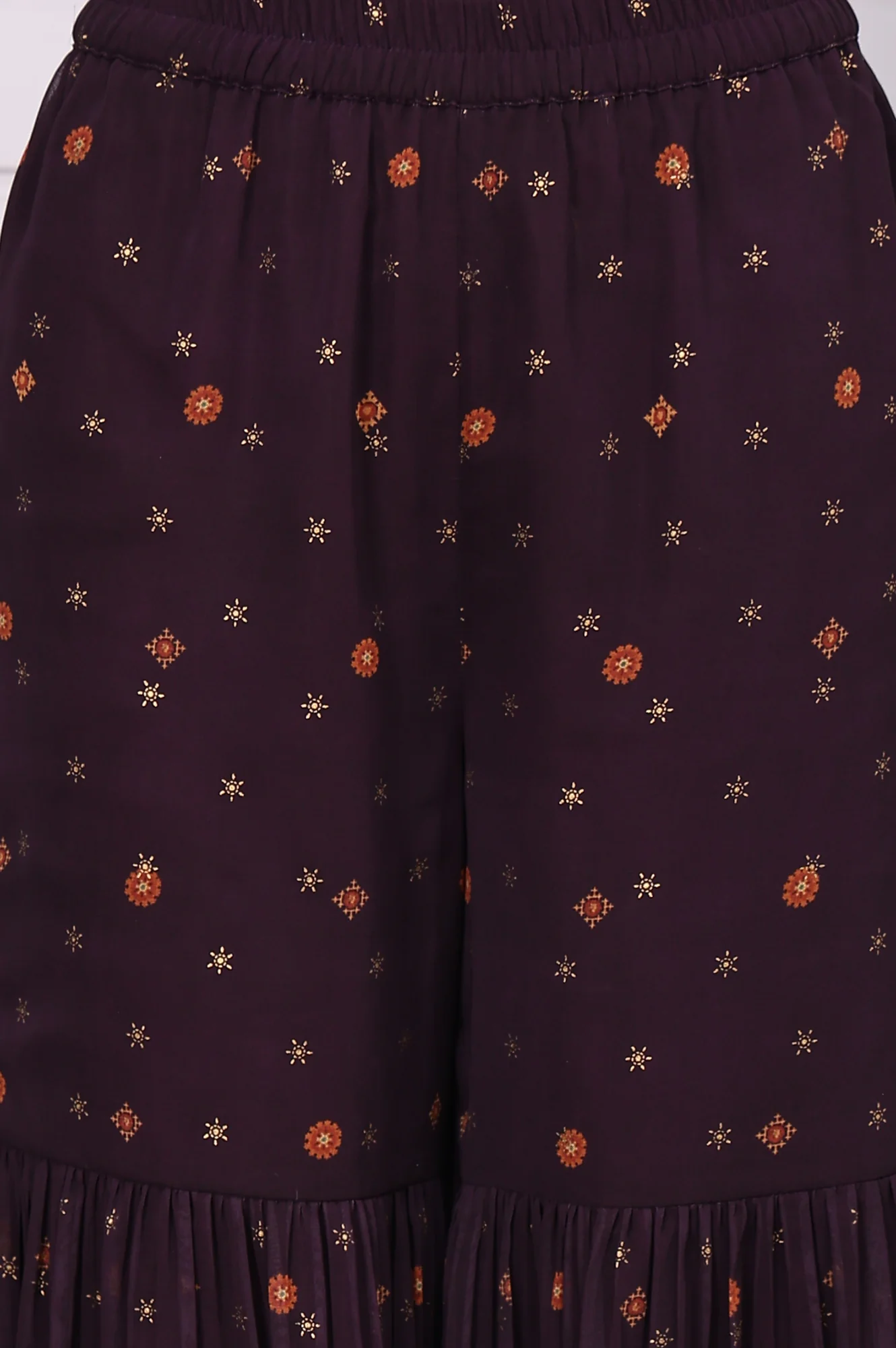 Purple Abstract Printed Beaded Chiffon A-line Kurta, Sharara and Dupatta Set - Image 8