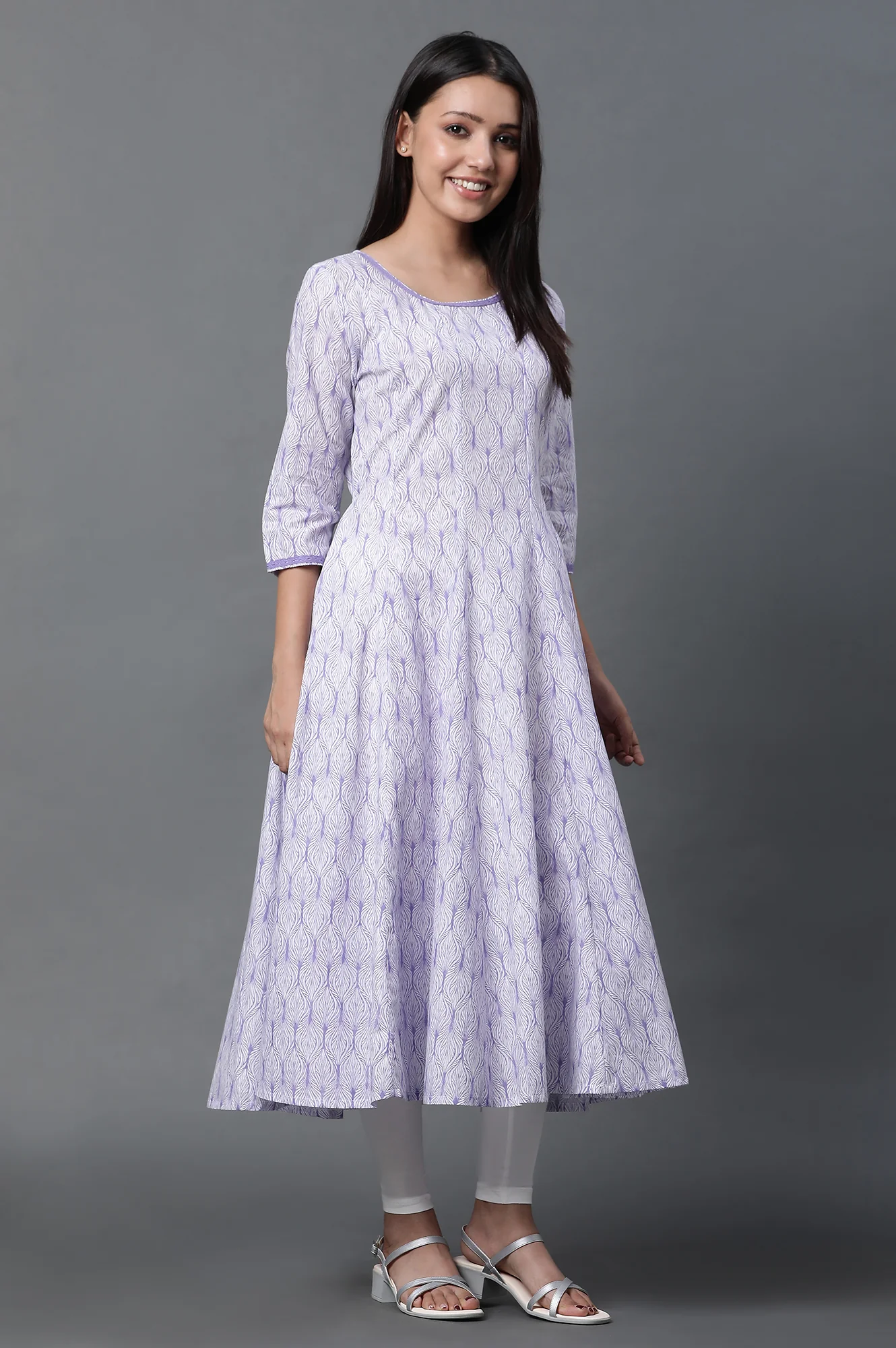Purple Anarkali Kurta, Tights and Dupatta Set - Image 3