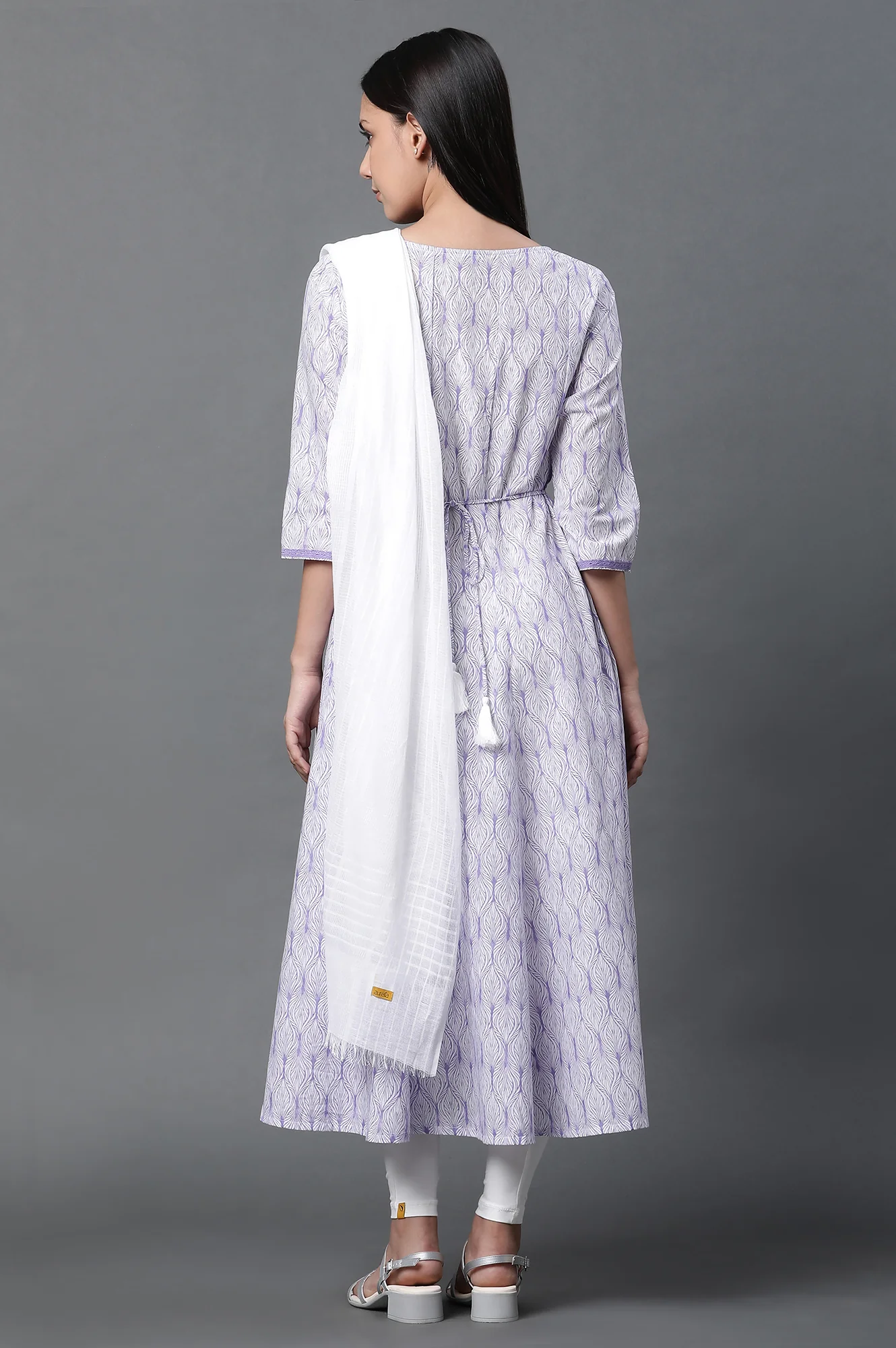 Purple Anarkali Kurta, Tights and Dupatta Set - Image 4