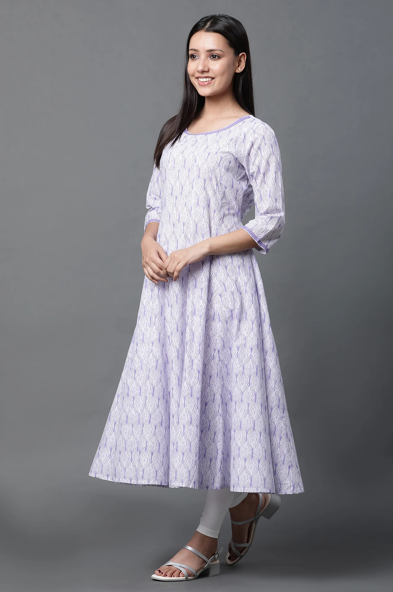 Purple Anarkali Kurta, Tights and Dupatta Set - Image 5