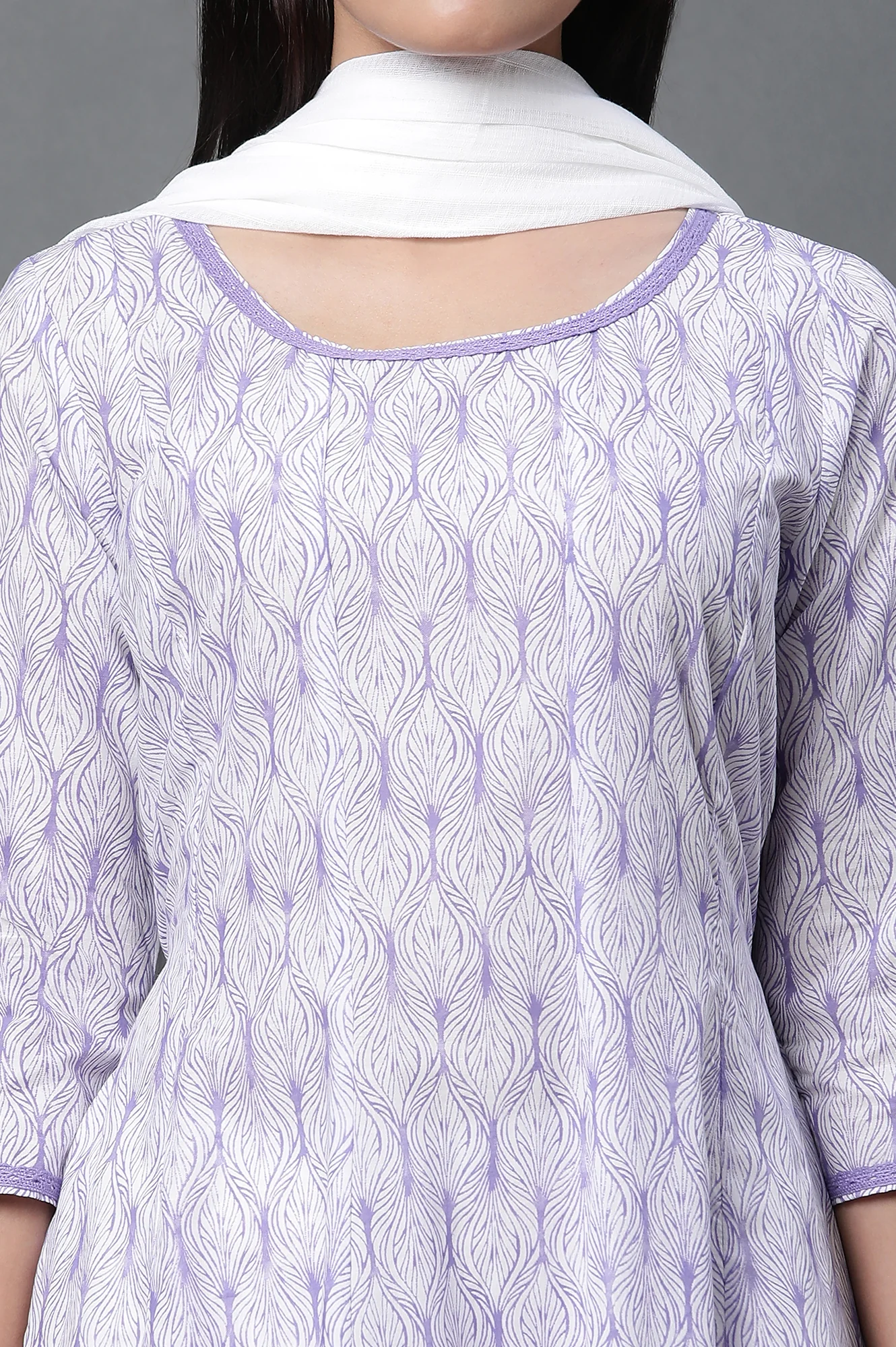 Purple Anarkali Kurta, Tights and Dupatta Set - Image 6