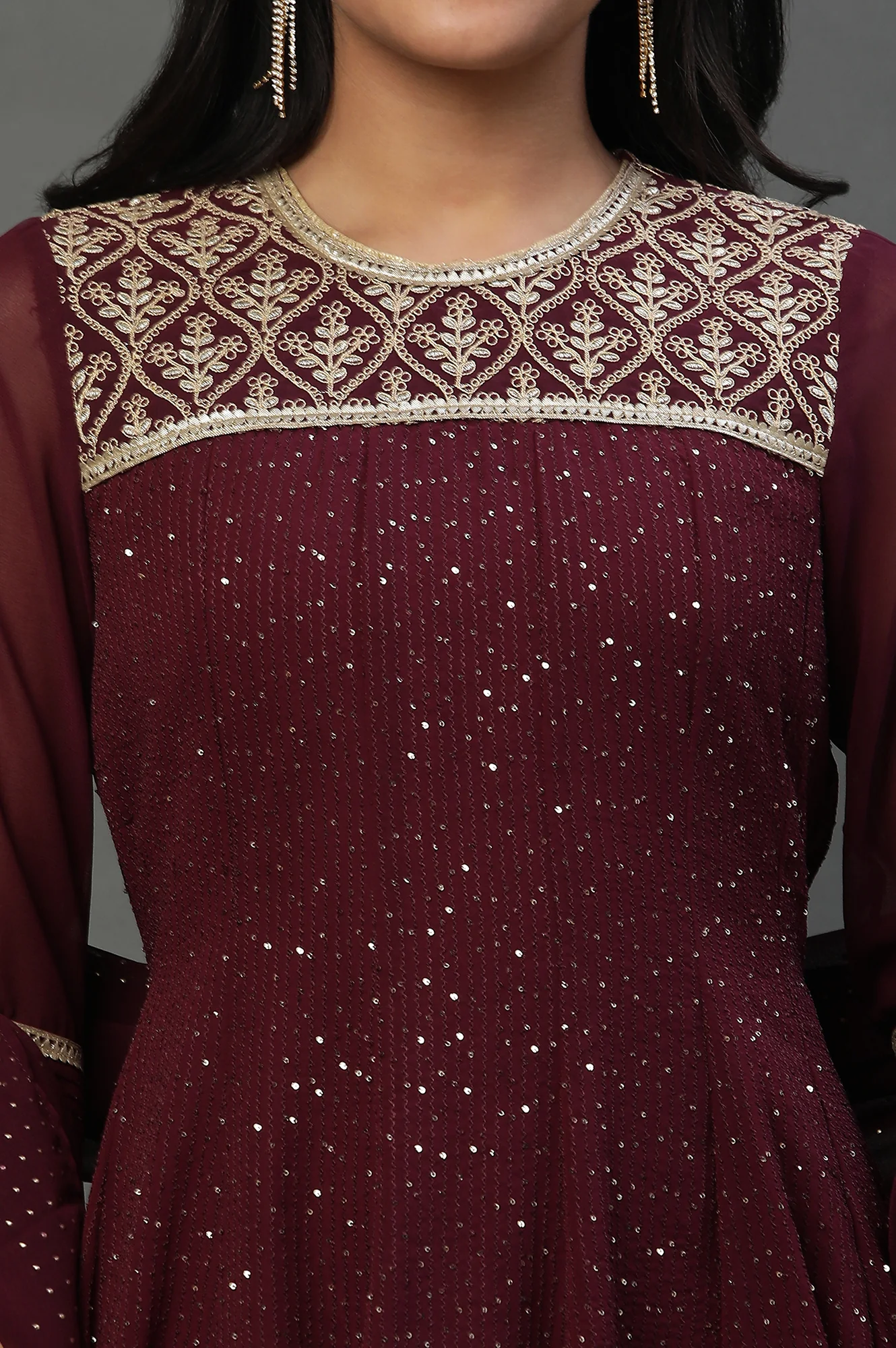 Purple Dori Embroidered Anarkali Kurta, Tights and Dupatta Set - Image 7