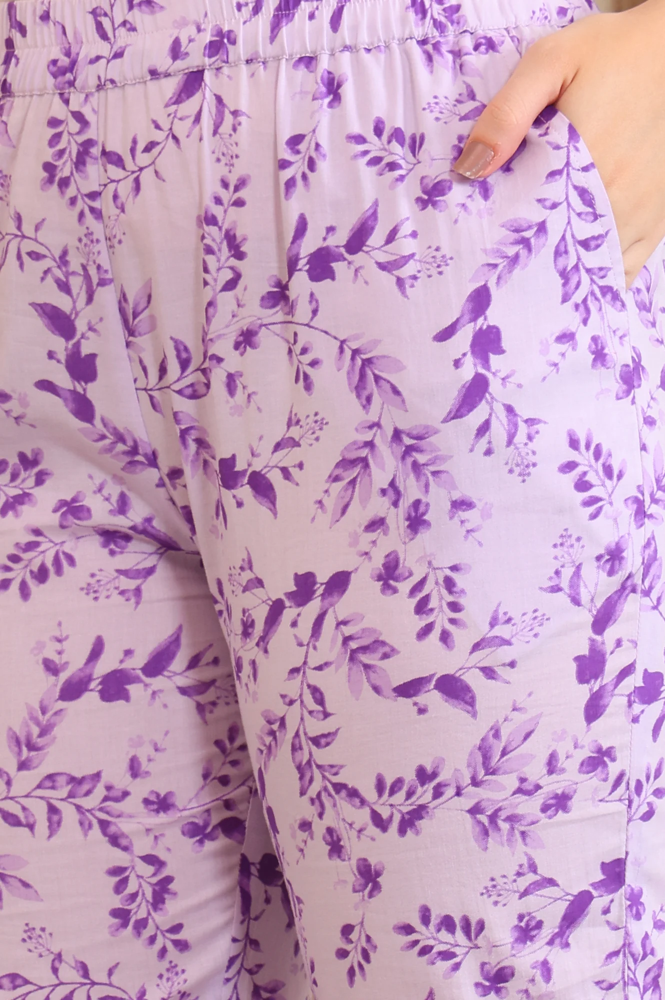 Purple Floral Embroidered Straight Cotton Spaghetti Kurta and Trouser Co-ord Set - Image 8