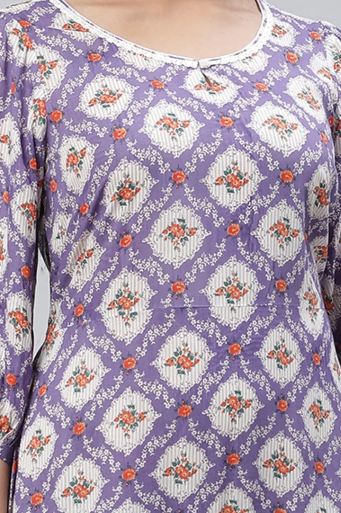 Purple Floral Printed Flared Dress - Image 3