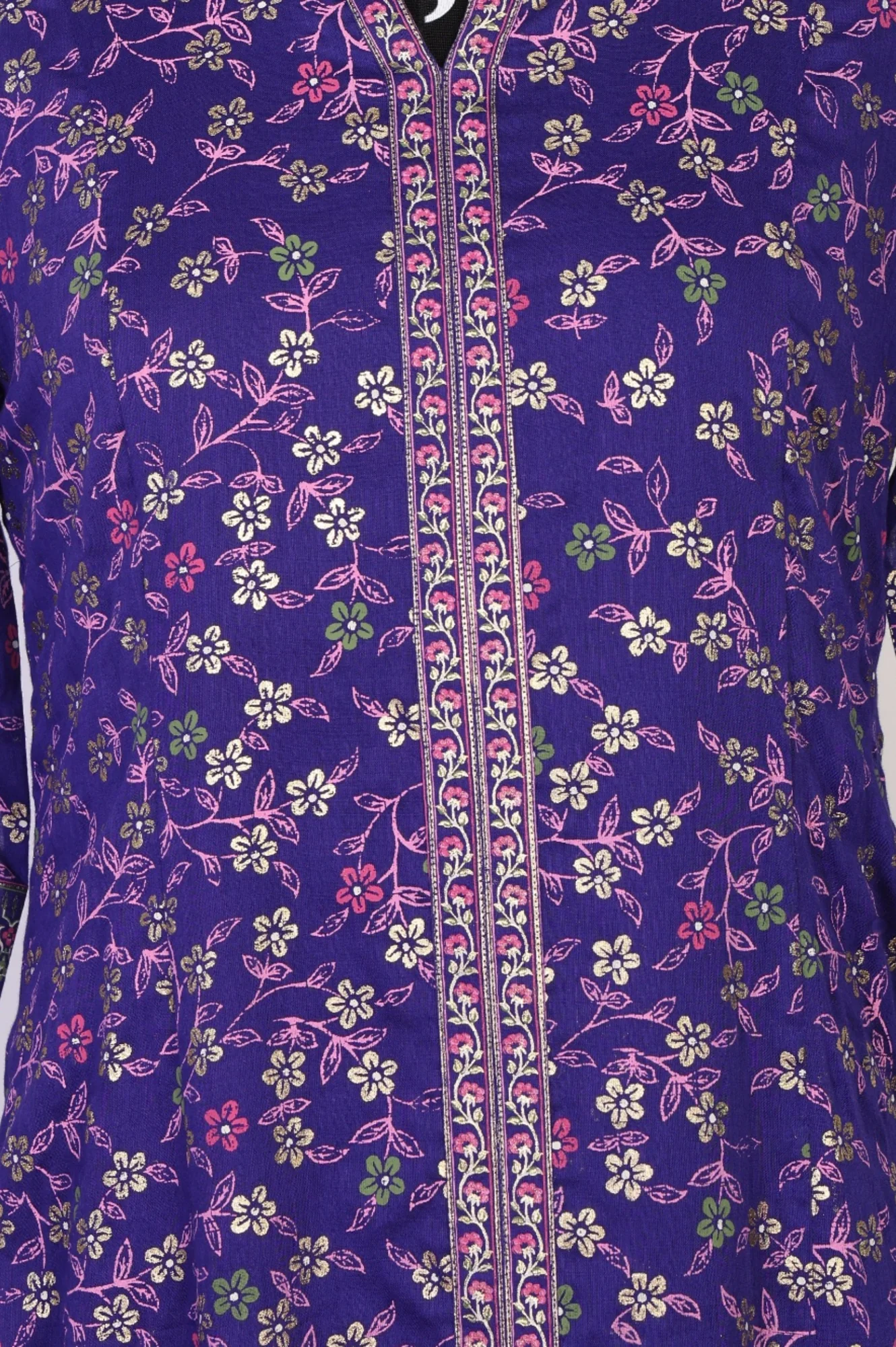 Purple Floral Printed Foil Print A-line Kurta - Image 2