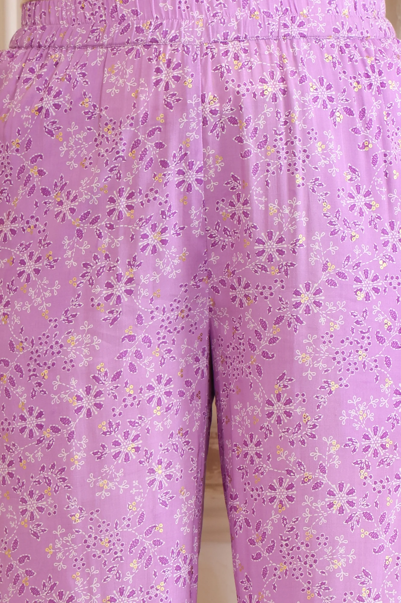 Purple Floral Printed Sequinned A-Line Kurta and Salwar Co-ord Set - Image 7
