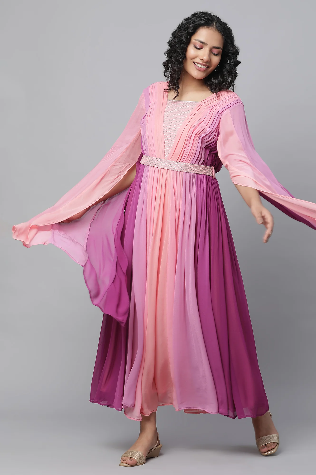 Purple High Festive Dress With Fairy Sleeves - Image 3