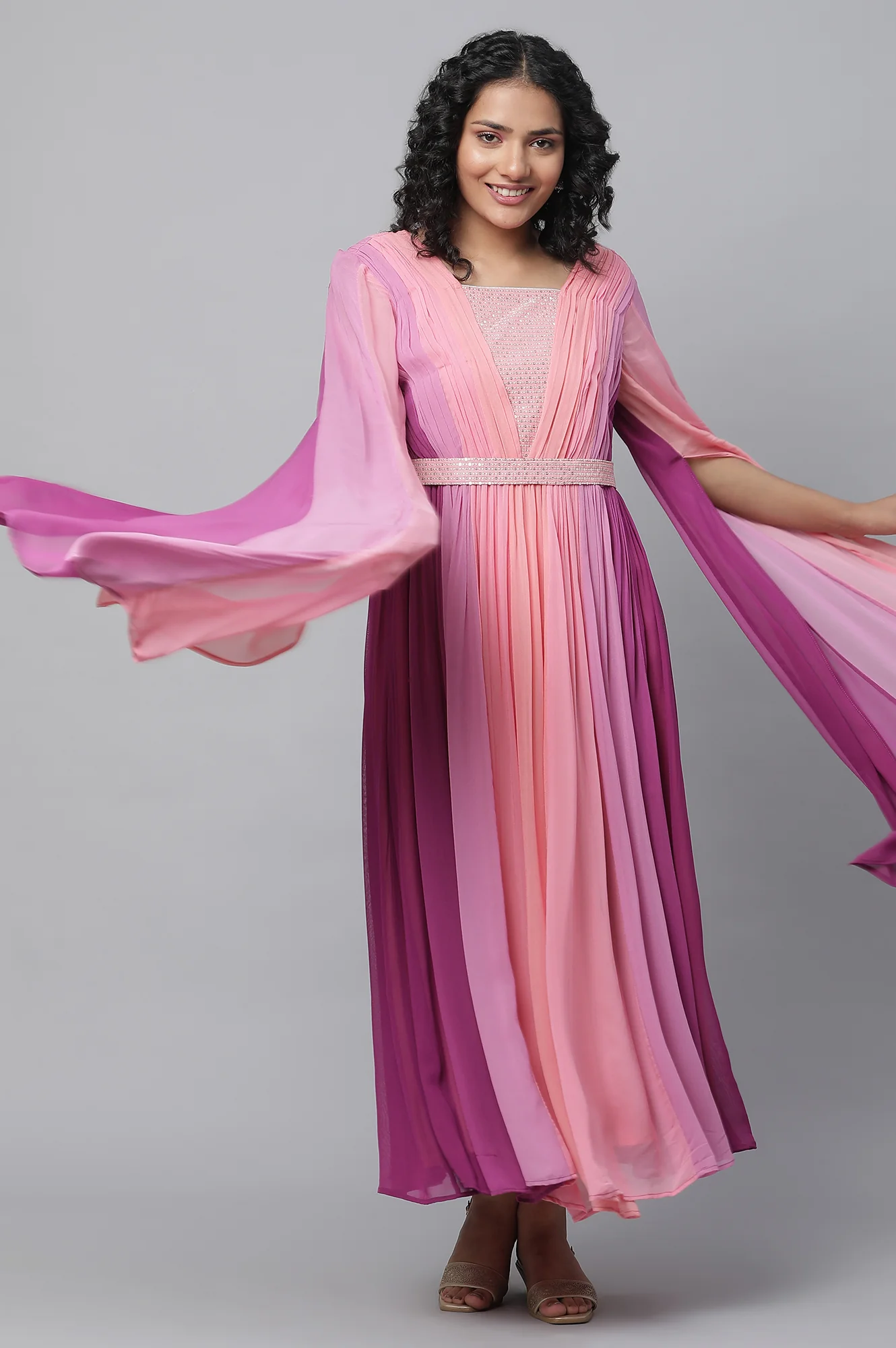 Purple High Festive Dress With Fairy Sleeves - Image 4