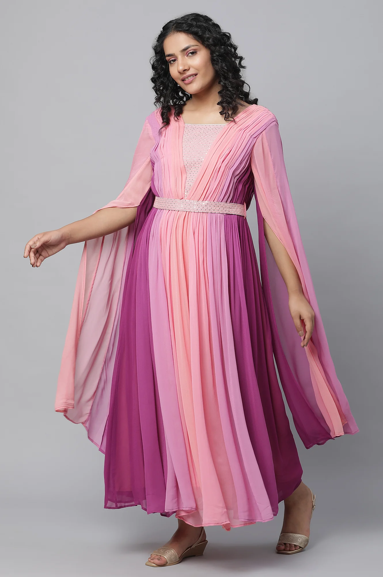 Purple High Festive Dress With Fairy Sleeves - Image 5