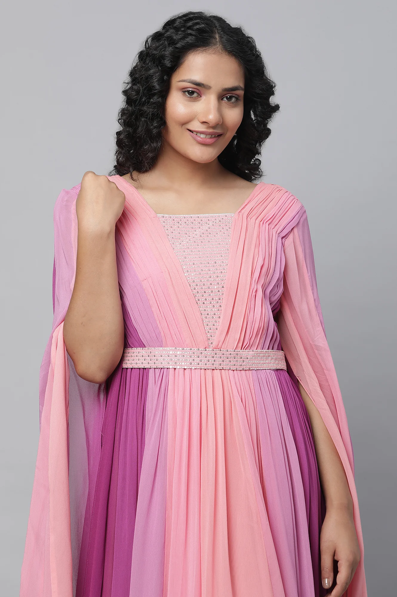 Purple High Festive Dress With Fairy Sleeves - Image 6