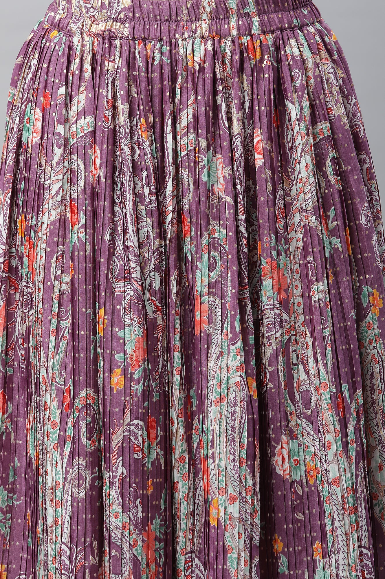Purple Net Embellished Gilet, Crop Top and Pleated Skirt Set - Image 10