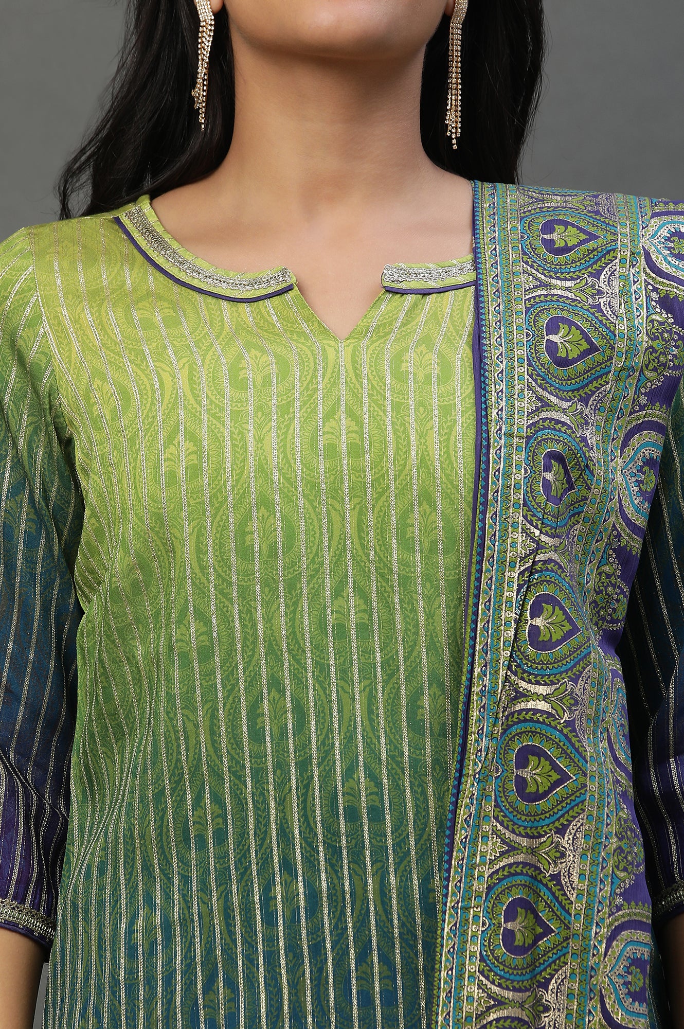 Purple Ombre Festive Short Kurta, Sharara and Dupatta Set - Image 7