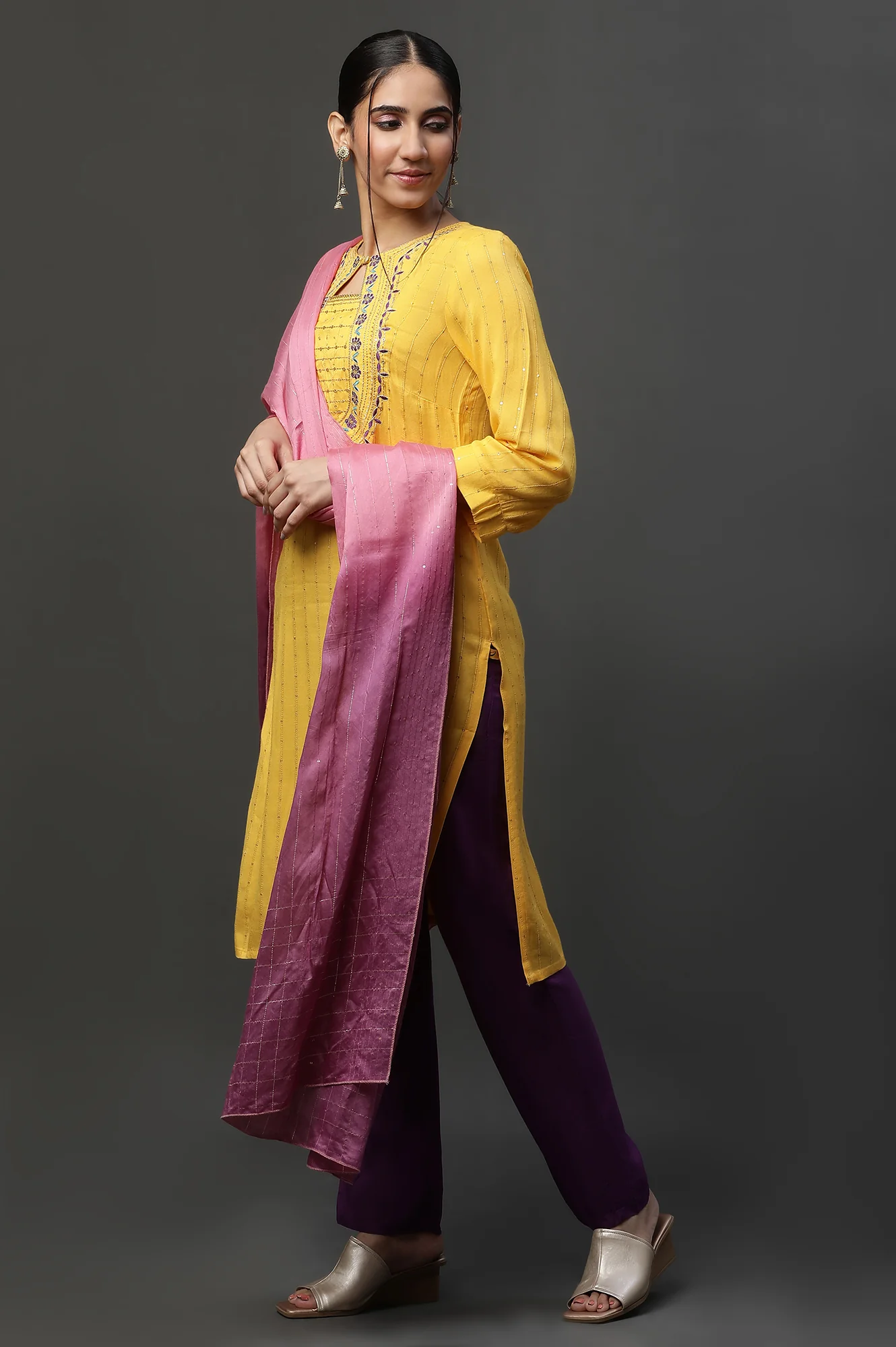 Purple Ombre Sequined Dupatta - Image 3