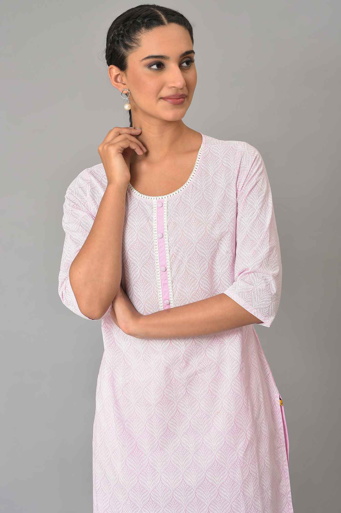 Purple Printed Cotton Kurta - Image 5