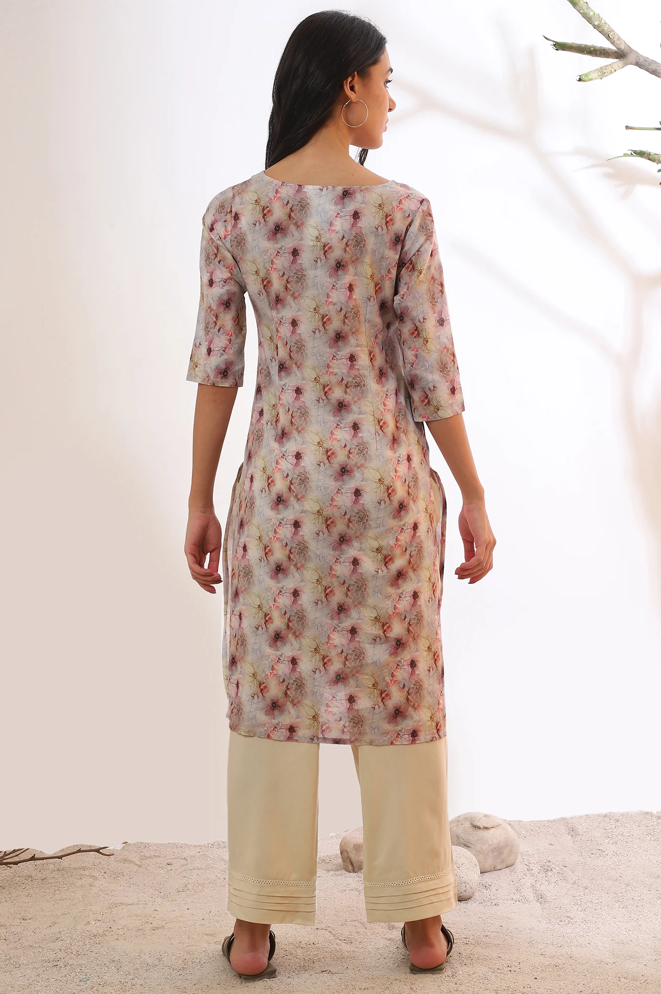 Purple Printed Straight Pure Cotton Kurta - Image 6