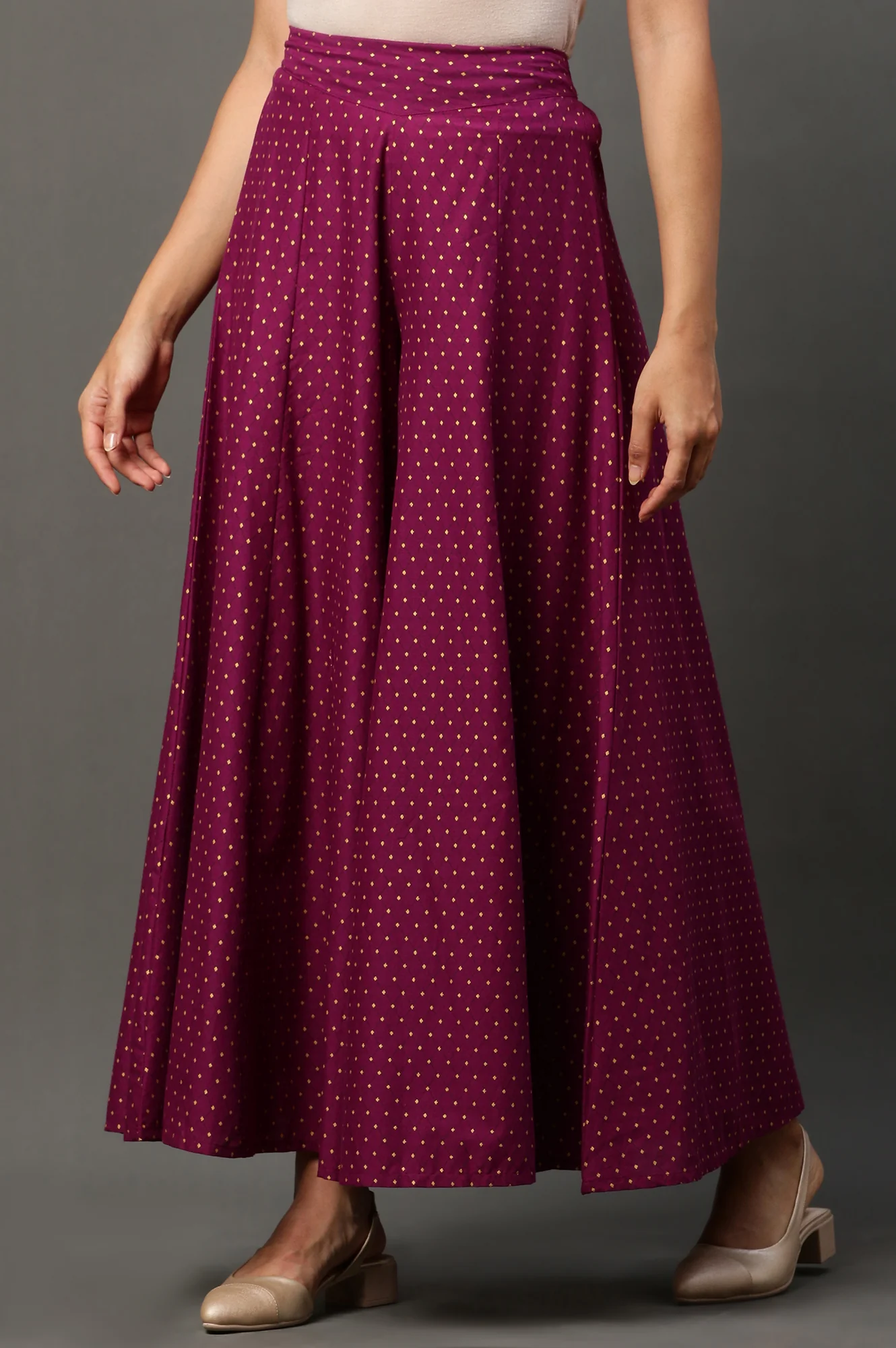 Purple Printed Semi-Flared Palazzo - Image 2
