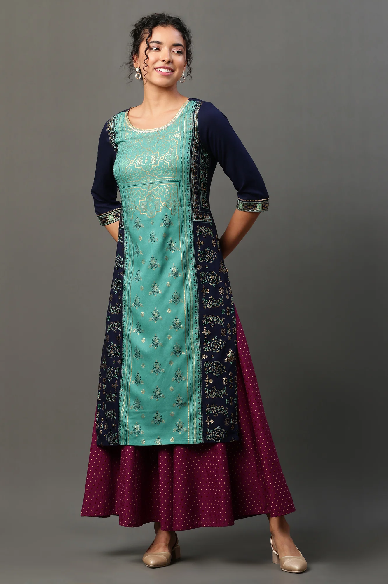 Purple Printed Semi-Flared Palazzo - Image 5