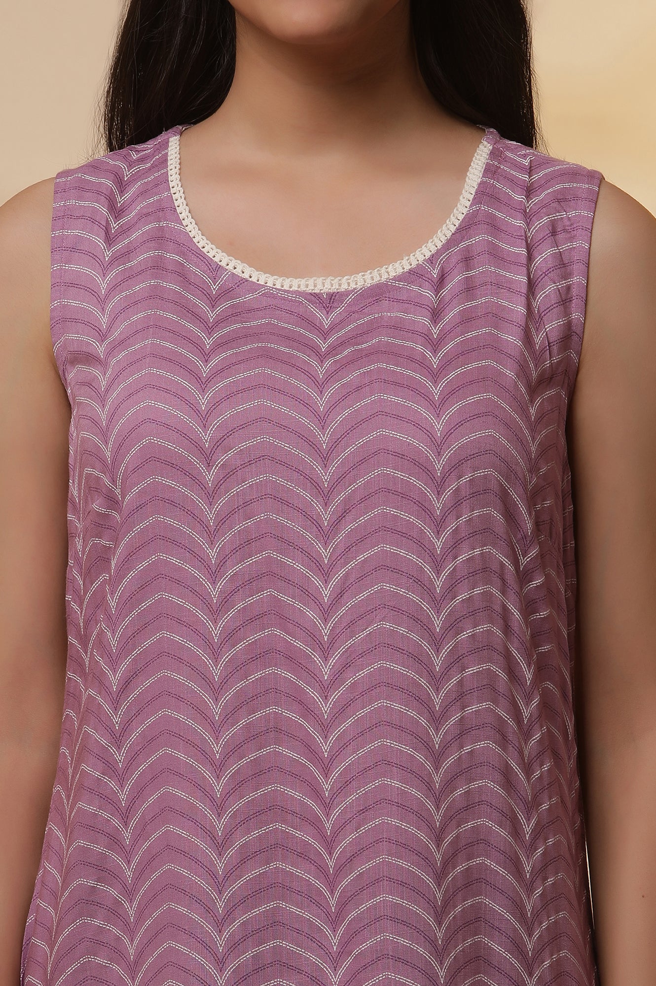 Purple Printed Sleeveless Top and Denim Jeggings Set - Image 6