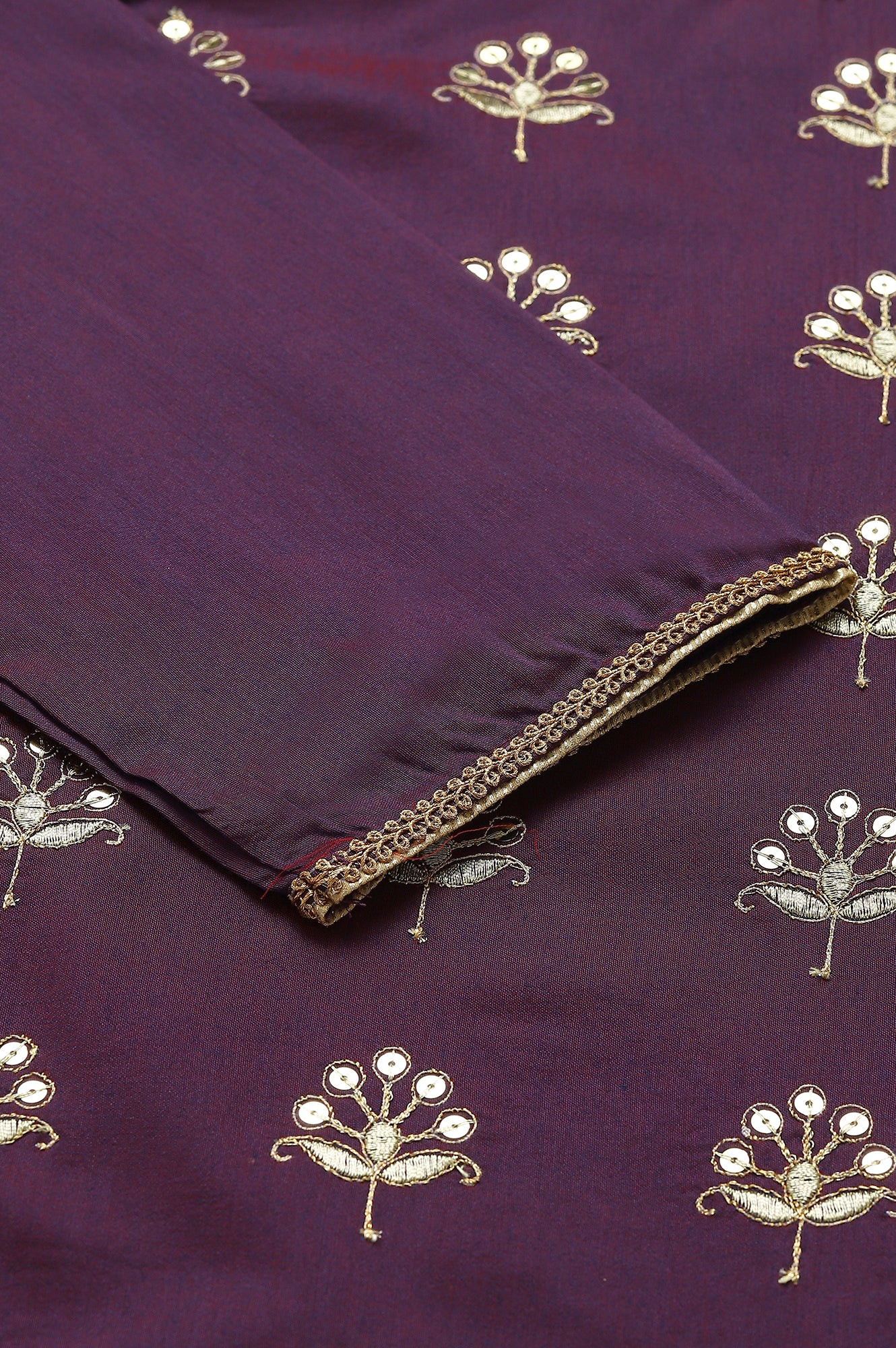 Purple Zari Embroidered Ethnic Liva Kurta - Image 7