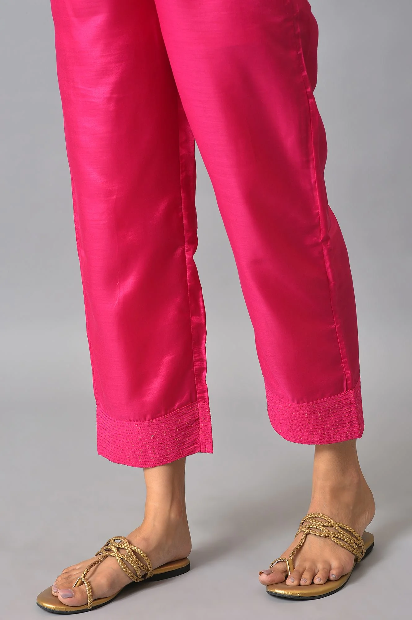 Rani Pink Embroidered Kurta With Palazzos And Dupatta - Image 8