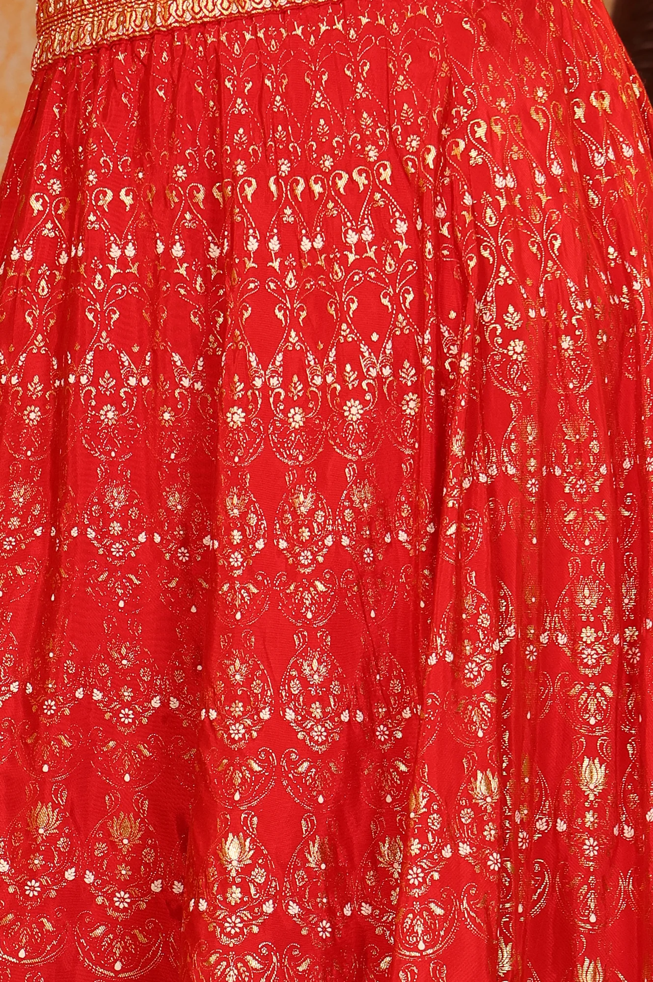 Red Abstract Printed Straight Crop Top and Skirt Set - Image 9