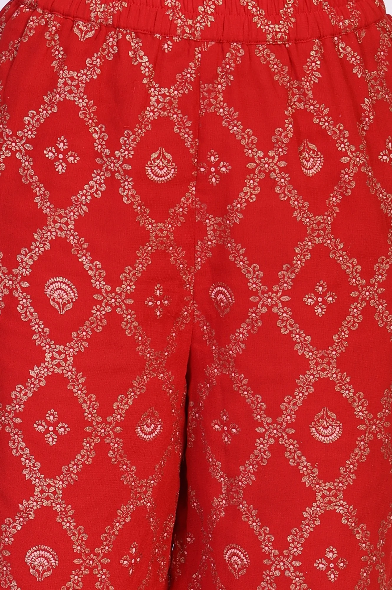 Red Abstract Printed Tape Straight Woven Kurta with Palazzo and Dupatta Set - Image 8