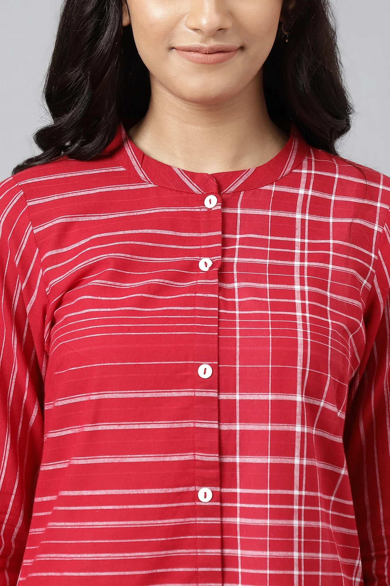 Red Asymmetric Placement Kurta - Image 8
