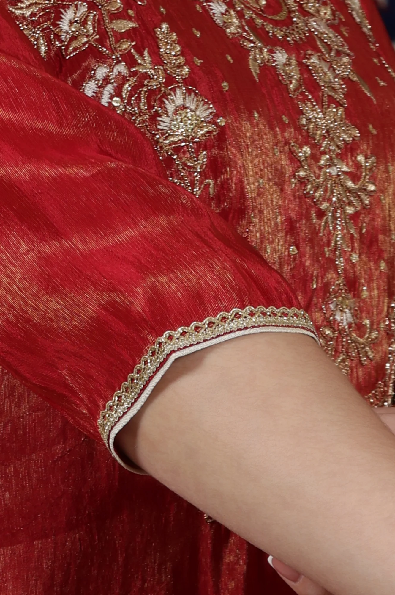 Red Dori Embroidered Yoke Straight Festive Kurta - Image 7