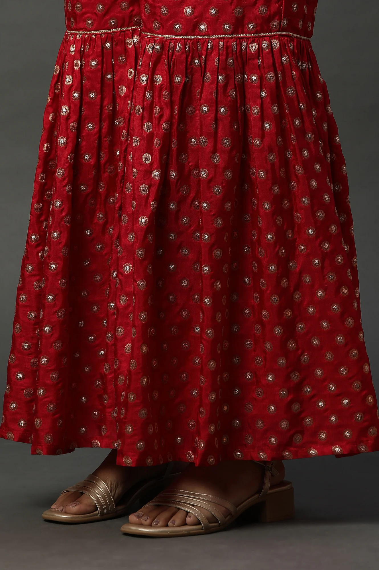 Red Embroidered Jacket, Crop-Top and Sharara Set - Image 10