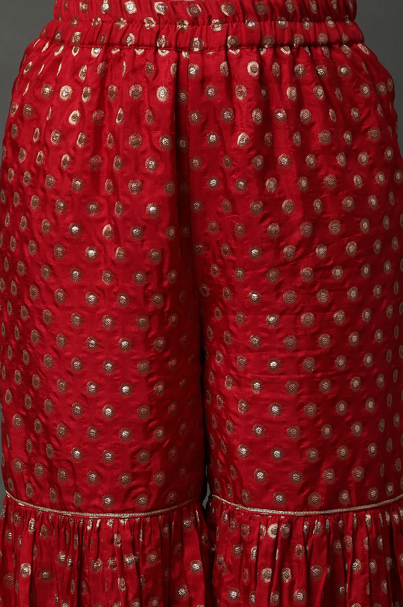 Red Embroidered Jacket, Crop-Top and Sharara Set - Image 9