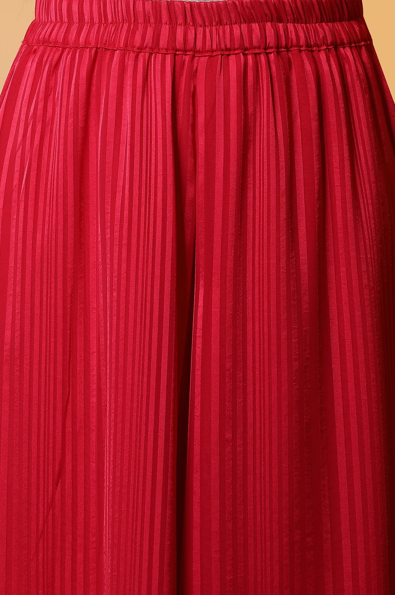 Red Embroidered Short Kurta, Flared Palazzo and Organza Dupatta Set - Image 8