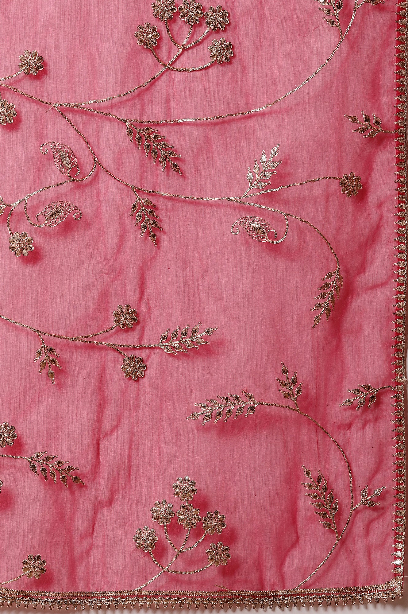 Red Embroidered Short Kurta, Flared Palazzo and Organza Dupatta Set - Image 9
