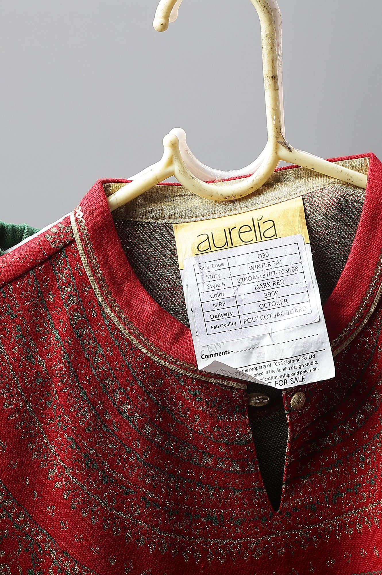 Red Jacquard Winter kurta with Green Printed Palazzo Pants Set - Image 10