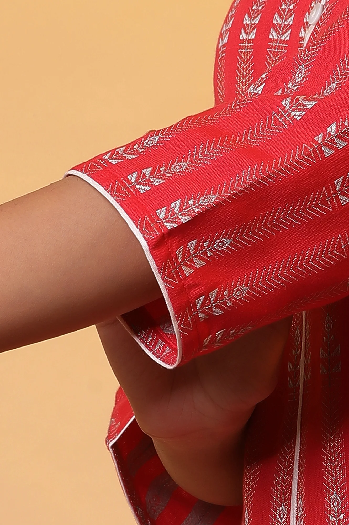 Red Yarn-Dyed Straight Kurta - Image 8