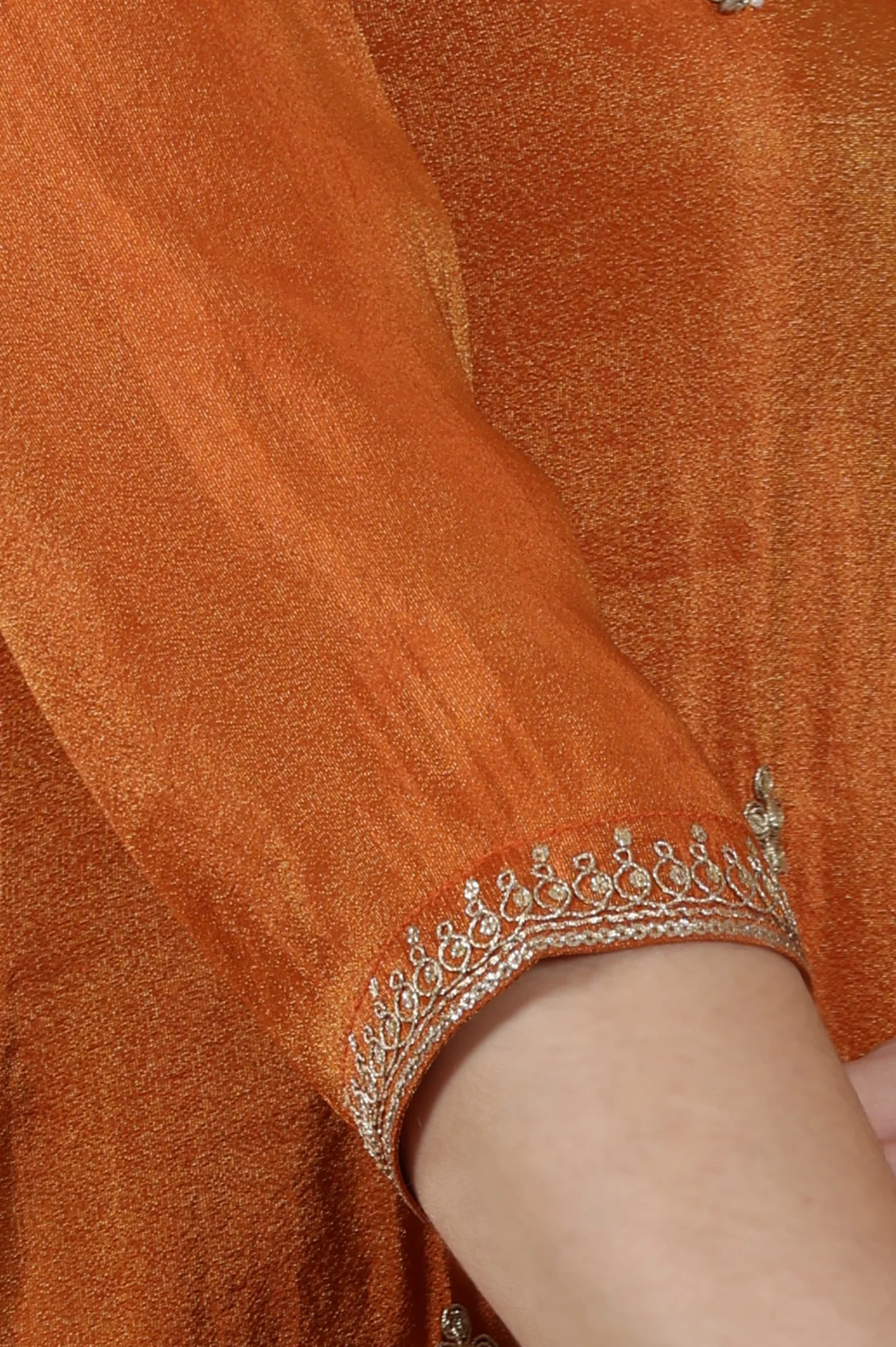 Rust Orange Embroidered Viscose Tissue Straight Kurta - Image 7