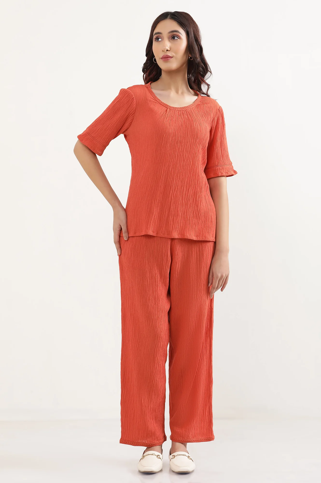 Rust Solid Straight Fit Rayon Palazzo With Elasticated Waist - Image 2