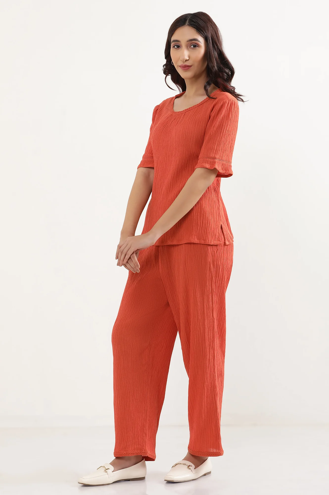 Rust Solid Straight Fit Rayon Palazzo With Elasticated Waist - Image 3