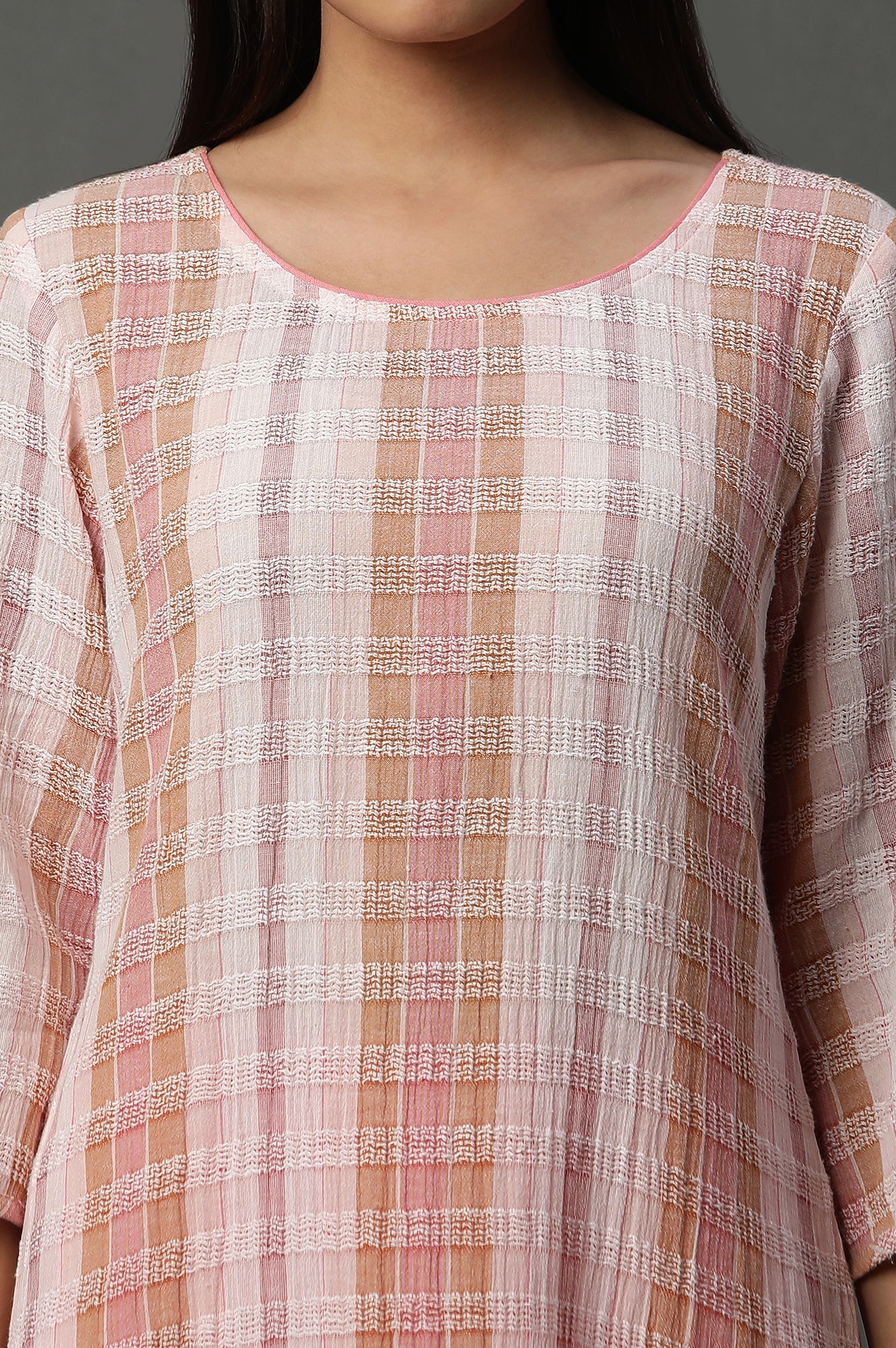 Shell Pink Printed Yarn-Dyed Kurta - Image 7