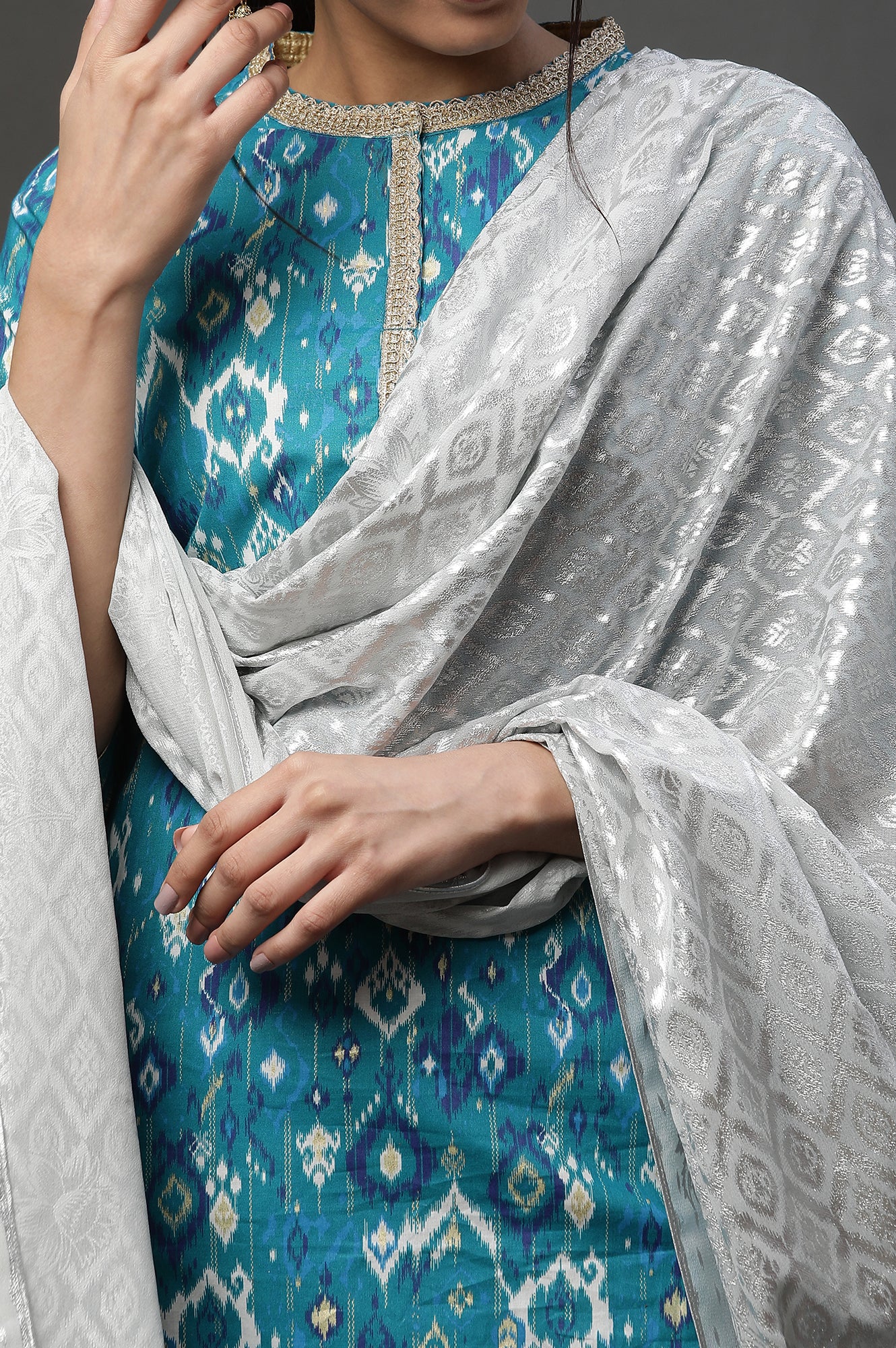 Silver Printed Poly Georgette Dupatta - Image 4